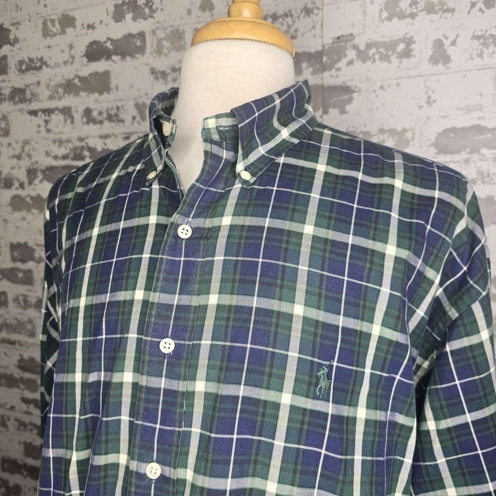 Ralph Lauren Blake Shirt Men 2XL Green Plaid Long Sleeve Button Down 100% Cotton